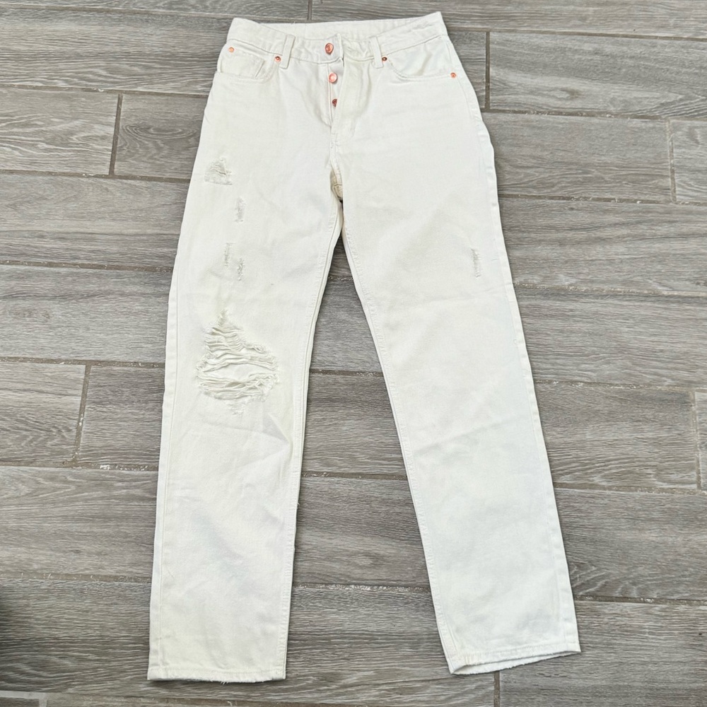 &denim white straight leg jeans